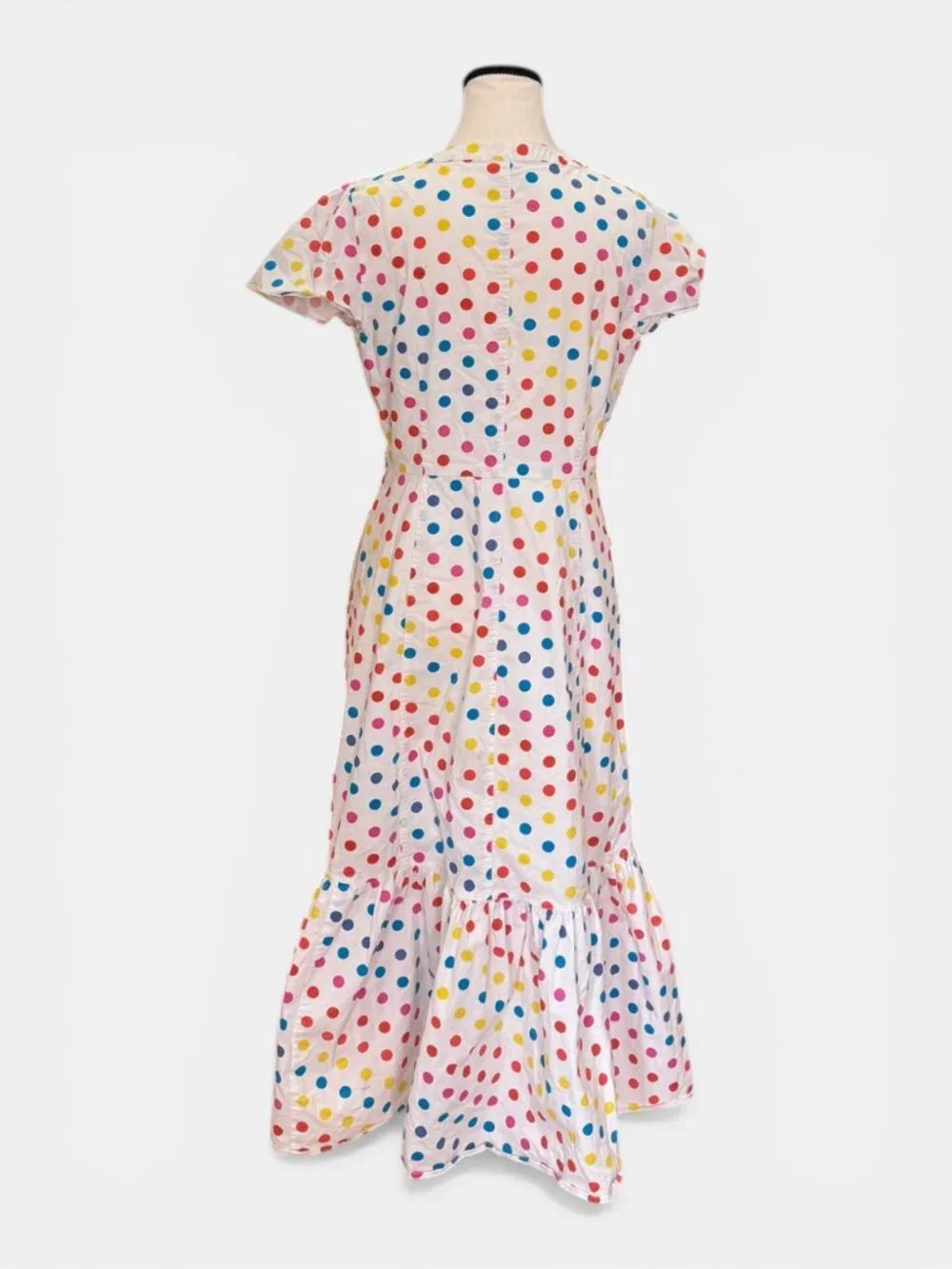 Color Me Courtney Dipping Dot Midi Dress Size 8 Rainbow Polka Dot Ruffle Hem - Picture 4 of 7